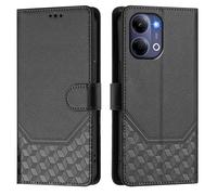 Wallet Case for VIVO Y21 5G 2026 Abroad/Y05 4G,PU Leather Phone Cover Kickstand RFID Blocking Flip case Card Slots Wrist Strap Honeycomb Embossing Magnetic Closure Folio cover.Black