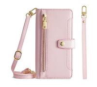 Wallet Case for Xiaomi 15T Pro, 6 Card Slots Holder Flip Leather Zipper Pocket Cover with Adjustable Crossbody Lanyard, Rose Gold