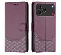 Wallet Case for ZTE Blade V80 Vita/Nubia V80 Design,PU Leather Phone Case Kickstand RFID Blocking Flip Case Card Slots Wrist Strap Honeycomb Embossing Magnetic Folio Case.Violet