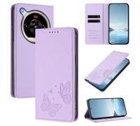 Wallet Case for ZTE Nubia Focus 2 Ultra PU Leather & TPU Magnetic Flip Cover with RFID Blocking, 2 Card Slots & Cash Pocket, Shockproof Bumper, Kickstand Function, Butterfly Embossed(Light Purple)