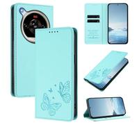 Wallet Case for ZTE Nubia Focus 2 Ultra PU Leather & TPU Magnetic Flip Cover with RFID Blocking, 2 Card Slots & Cash Pocket, Shockproof Bumper, Kickstand Function, Butterfly Embossed(Mint)