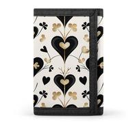 Wallet Coin Purse Black Pattern Heart Printed Trifold Wallet Card Holder Passport Wallet for Men Women