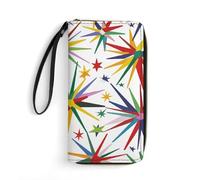 Wallet Colorful Fireworks Shapes Printed Leather Wallets Card Holder With Wrist Strap Suitable for Both Men And Women, Colorful Fireworks Shapes, 7.8 x 4.1 x 1 inches, Modern