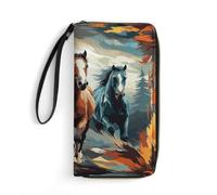 Wallet Cute Coin Purse Around Wristlet Wallet Long Clutch Purse | Travel Long Purse A Pattern with Horses As A Background Around Clutch Wallet With A Rope And Zip Multi Card Holder for Women