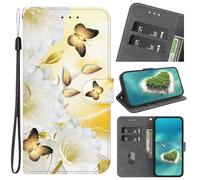 Wallet Flip Case for Huawei P10 LITE PU Leather Yellow Glowing Butterfly Gliiter Elegant Folio for Woman Girls Multi-functional Handbag Pocket [Card Slots][Wrist Strap] Book Style Phone Case