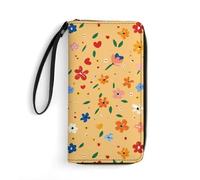 Wallet Flowers And Hearts Printed Leather Wallets Card Holder With Wrist Strap Suitable for Both Men And Women, Flowers And Hearts, 7.8 x 4.1 x 1 inches, Modern