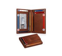 Wallet for Men 14-16 Cards, Minimalist Men Leather Wallet, Men's Front Pocket Bifold Wallets with Money Clip, Slim Thin Card Holder RFID Blocking Bill Folder Magnetic Closure Men Gifts, Reddish Brown