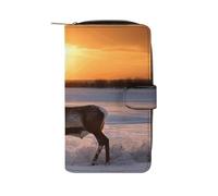 Wallet for Men Coin Purse Card Case Zipper Deer on Snowfield in Sunrise Printed Wallet Multi Credit Card Holder Purse for Men Women, style, 19.7x11x3.5cm, Casual