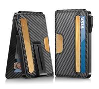 Wallet for Men, Mens Wallet Minimalist Slim Wallet, Cash Slot, ID Window, Credit Card Slots, RFID Blocking Smart Pop-up Money Clip, Metal Aluminum Credit Card Holder Bifold Wallet（Carbon Fiber Black）,