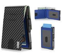 Wallet for Men - Pop Up Case, Cash Slot, and Credit Card Slot - Slim Aluminum Wallet with RFID Blocking, Minimalist Leather Wallet Front Pocket with ID Window, Gift Box (Carbon Fiber), Carbon Blue