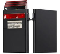 Wallet for Men Slim Card Holder, Minimalist RFID Blocking Wallet with Smart Pop-Up, Ultra-Thin Compact Front Pocket Metal Business Card Case with Money Pocket for Bills & Coins, Men Gifts, Black, Slim