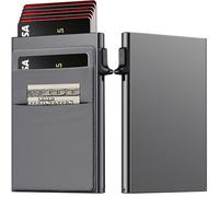 Wallet for Men Slim Card Holder, Minimalist RFID Blocking Wallet with Smart Pop-Up, Ultra-Thin Compact Front Pocket Metal Business Card Case with Money Pocket for Bills & Coins, Men Gifts, Gray, Slim