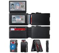 Wallet for Men with 2 ID Widows, Minimalist Mens Wallet 15-18 Cards, RFID Blocking Card, Ridge Wallets with Money Clip, Birthday Gifts for Men, Slim Credit Card Holder, Leather Wallets, Carbon black