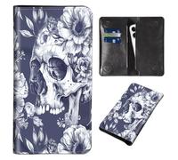 Wallet for Men Women & Phone Purse Wallet, RFID Blocking PU Leather Dual Magnetic Clasp Closure Phone Purse + Credit Card Holder for Phone Organizer Ladies Travel Purse, Skull flowers -1543, 7.3x