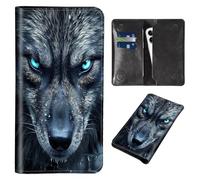 Wallet for Men Women & Phone Purse Wallet, RFID Blocking PU Leather Dual Magnetic Clasp Closure Phone Purse + Credit Card Holder for Phone Organizer Ladies Travel Purse, Cool Wolfs /Blue