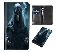 Wallet for Men Women & Phone Purse Wallet, RFID Blocking PU Leather Dual Magnetic Clasp Closure Phone Purse + Credit Card Holder for Phone Organizer Ladies Travel Purse, Black Skull -366