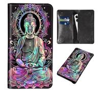 Wallet for Men Women & Phone Purse Wallet, RFID Blocking PU Leather Dual Magnetic Clasp Closure Phone Purse + Credit Card Holder for Phone Organizer Ladies Travel Purse, Buddha - Scripture