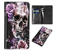 Wallet for Men Women & Phone Purse Wallet, RFID Blocking PU Leather Dual Magnetic Clasp Closure Phone Purse + Credit Card Holder for Phone Organizer Ladies Travel Purse, Flowers Skull Skeleton