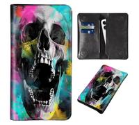 Wallet for Men Women & Phone Purse Wallet, RFID Blocking PU Leather Dual Magnetic Clasp Closure Phone Purse + Credit Card Holder for Phone Organizer Ladies Travel Purse, Screaming Skull -1488, 8 X4.4