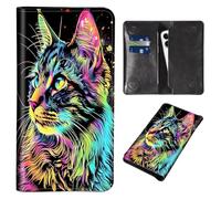 Wallet for Men Women & Phone Purse Wallet, RFID Blocking PU Leather Dual Magnetic Clasp Closure Phone Purse + Credit Card Holder for Phone Organizer Ladies Travel Purse, Cute Colorful Cat -1692, 7.3x