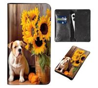 Wallet for Men Women & Phone Purse Wallet, RFID Blocking PU Leather Dual Magnetic Clasp Closure Phone Purse + Credit Card Holder for Phone Organizer Ladies Travel Purse, English Bulldog/Sunflower
