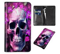 Wallet for Men Women & Phone Purse Wallet, RFID Blocking PU Leather Dual Magnetic Clasp Closure Phone Purse + Credit Card Holder for Phone Organizer Ladies Travel Purse, Skull / Flowers -58