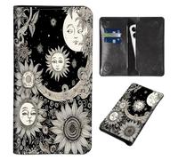 Wallet for Men Women & Phone Purse Wallet, RFID Blocking PU Leather Dual Magnetic Clasp Closure Phone Purse + Credit Card Holder for Phone Organizer Ladies Travel Purse, Black White Sun and Moon