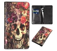 Wallet for Men Women & Phone Purse Wallet, RFID Blocking PU Leather Dual Magnetic Clasp Closure Phone Purse + Credit Card Holder for Phone Organizer Ladies Travel Purse, Skull in the Flowers-1487