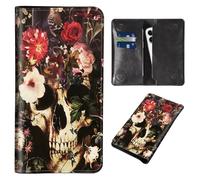 Wallet for Men Women & Phone Purse Wallet, RFID Blocking PU Leather Dual Magnetic Clasp Closure Phone Purse + Credit Card Holder for Phone Organizer Ladies Travel Purse, Skull in the Flowers-1489
