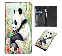 Wallet for Men Women & Phone Purse Wallet, RFID Blocking PU Leather Dual Magnetic Clasp Closure Phone Purse + Credit Card Holder for Phone Organizer Ladies Travel Purse, Pandas / pink Flowers