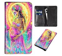 Wallet for Men Women & Phone Purse Wallet, RFID Blocking PU Leather Dual Magnetic Clasp Closure Phone Purse + Credit Card Holder for Phone Organizer Ladies Travel Purse, Skull Flowers -1854, 8 X4.4