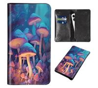 Wallet for Men Women & Phone Purse Wallet, RFID Blocking PU Leather Dual Magnetic Clasp Closure Phone Purse + Credit Card Holder for Phone Organizer Ladies Travel Purse, Mushroom Blues -494