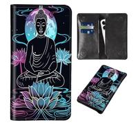 Wallet for Men Women & Phone Purse Wallet, RFID Blocking PU Leather Dual Magnetic Clasp Closure Phone Purse + Credit Card Holder for Phone Organizer Ladies Travel Purse, Colorful Buddhas -1209