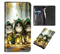 Wallet for Men Women & Phone Purse Wallet, RFID Blocking PU Leather Dual Magnetic Clasp Closure Phone Purse + Credit Card Holder for Phone Organizer Ladies Travel Purse, Green Cloaked Cat -1635, 8