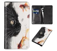 Wallet for Men Women & Phone Purse Wallet, RFID Blocking PU Leather Dual Magnetic Clasp Closure Phone Purse + Credit Card Holder for Phone Organizer Ladies Travel Purse, Black Cat and Goldfish, 8