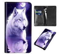 Wallet for Men Women & Phone Purse Wallet, RFID Blocking PU Leather Dual Magnetic Clasp Closure Phone Purse + Credit Card Holder for Phone Organizer Ladies Travel Purse, White Wolf Under the Moon
