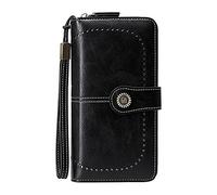 Wallet for Vaccination Card, Antimagnetic RFID Wallet for Women, Made of European and American Wax Leather, Large Capacity, Men's Wallet, Large with 16 Compartments, Card Slot, b, standard size