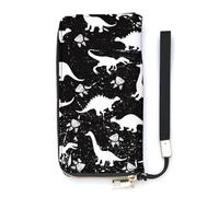 Wallet for Women Abstract Printing of Ancient Dinosaurs Card Holder Clutch Stylish Leather Wallet with Wrist Strap Long Womens Purse for Gift