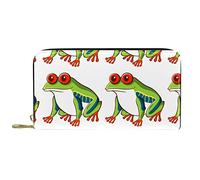 Wallet for Women Clutch Purses for Women Card Holder Organizer Leather Zipper Purse Green Frog Design
