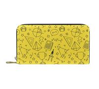 Wallet for Women Clutch Purses for Women Card Holder Organizer Leather Zipper Purse Hand Drawn Back to School Yellow