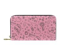 Wallet for Women Clutch Purses for Women Card Holder Organizer Leather Zipper Purse Hand Drawn Back to School Pink