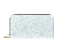 Wallet for Women Clutch Purses for Women Card Holder Organizer Leather Zipper Purse Hand Drawn Back School Pattern