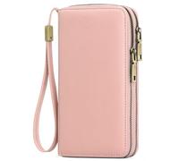 Wallet for Women Clutch RFID Blocking Leather Wristlet Purse Large Capacity Credit Card Holder with Grip Hand Strap, A10 Light Pink-type2, One Size