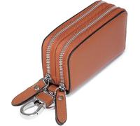 Wallet for Women Double Layer Leather Key Wallet Unisex Key Case Men Car Keychain Double Zipper Keychain Bag Coin Purse Keychain Wallet Women(Khaki)