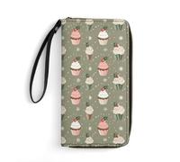Wallet Holly Leaves And Cake Printed Leather Wallets Card Holder With Wrist Strap Suitable for Both Men And Women, Holly Leaves And Cake, 7.8 x 4.1 x 1 inches, Modern