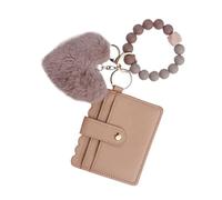 Wallet Keychain Bracelet for Women, Silicone Bracelet Key Ring Wallet - Plush Heart Keychain Wallet for Women,Lovely Stylish Key Card Case for Men and Women, Light Coffee, Consulte la descripción
