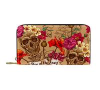 Wallet Leather Day of The Dead Skull Pattern Leather Zip Long Purse