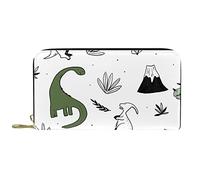 Wallet Leather Leather Zip Long Purse Hand Drawn Cute Dinosaur