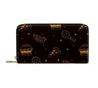 Wallet Leather Leather Zip Long Purse Hand Drawn Fast Food Pattern