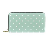 Wallet Leather Leather Zip Long Purse Mint Green White Polka Dot